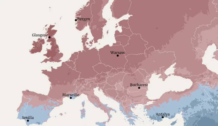 El Reino Unido tiene fama de nublado, pero no es el cielo más gris de Europa: el mapa de la NASA que reúne 25 años de nubes