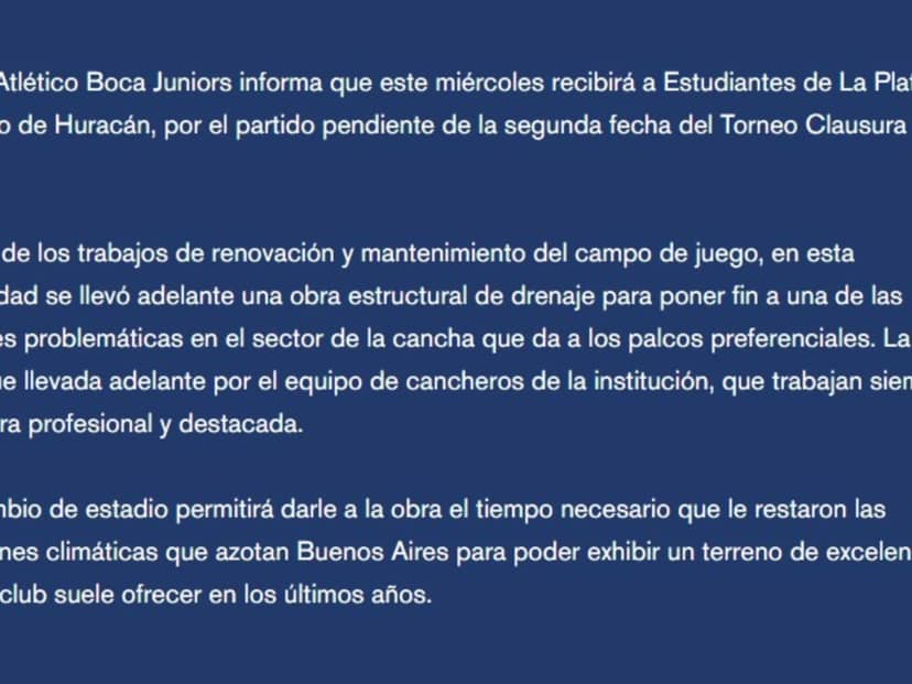 Comunicado de Boca: explicó por qué deja la Bombonera y confirmó la mudanza al Ducó
