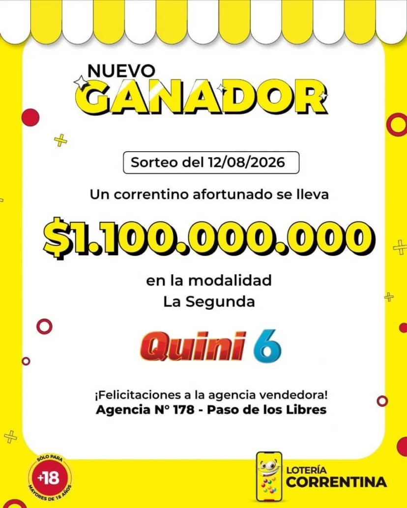 Un correntino ganó mil cien millones de pesos en el Quini 6