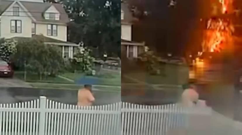 Impactante: un rayo alcanzó a un hombre frente a una casa, se levantó y siguió caminando
