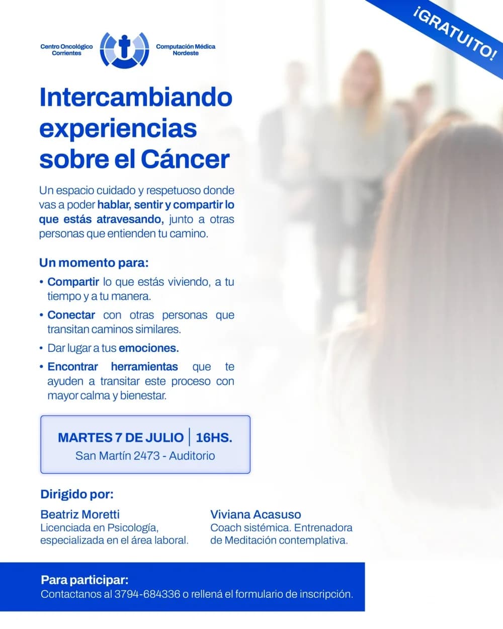 Continúan los encuentros gratuitos de apoyo emocional en el Centro Oncológico Corrientes