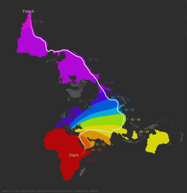La fascinante ruta de la migración de la humanidad desde sus inicios, en un llamativo mapa