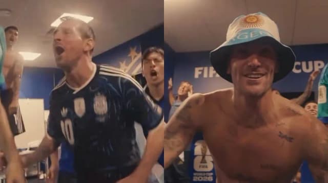 Los festejos en el vestuario de Argentina tras el triunfo ante Inglaterra