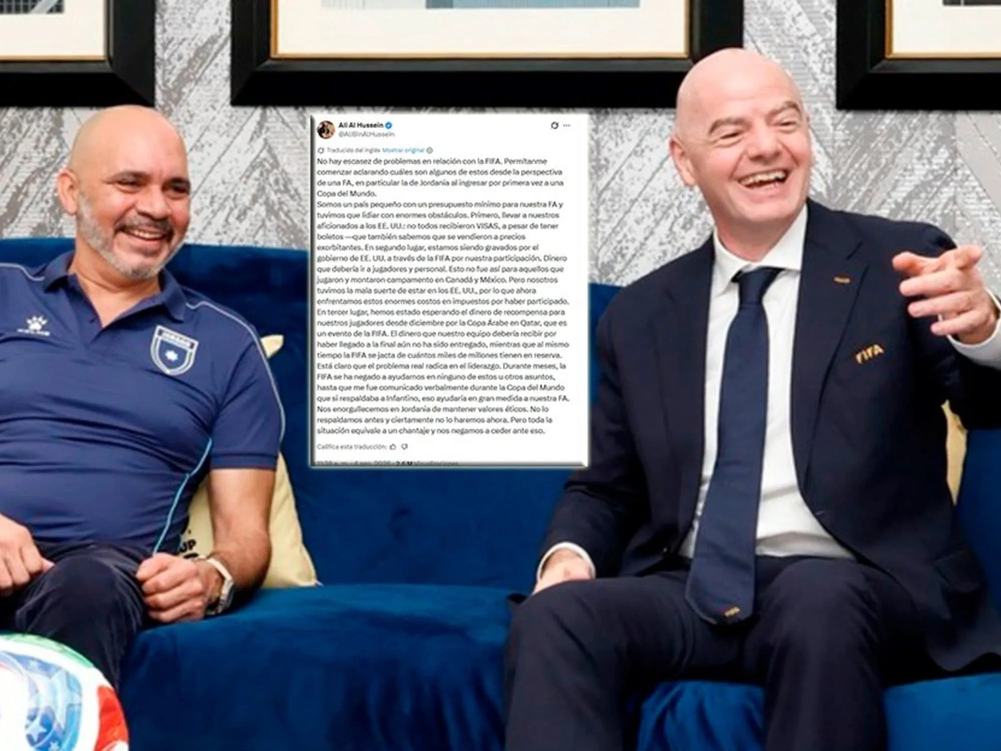 Jordania acusó a Gianni Infantino de “chantaje” y no apoyará su reelección en la FIFA