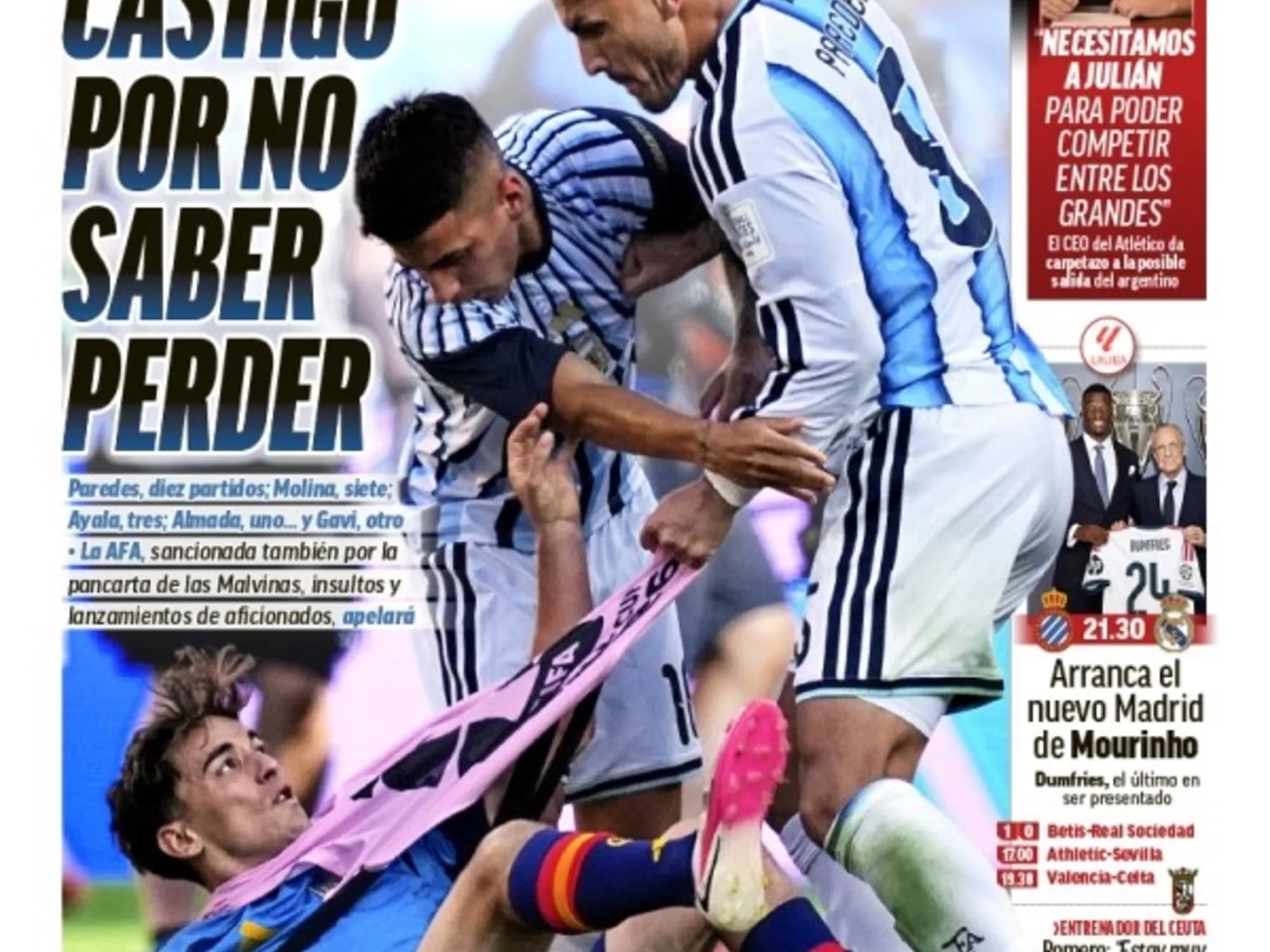 El medio de España que disparó contra Argentina en su tapa: "Duro castigo por no saber perder"
