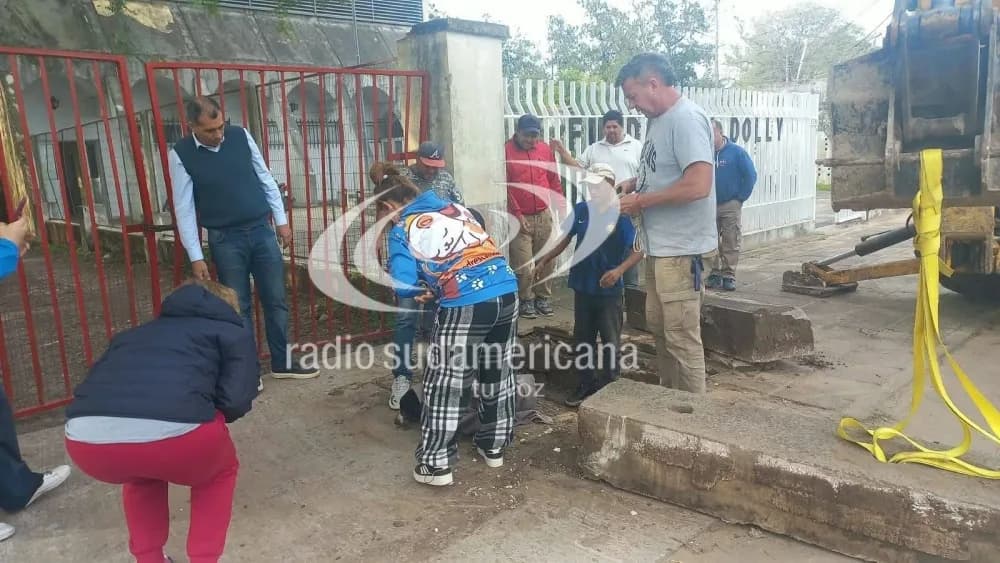Rescataron a un perro atrapado en una boca de tormenta