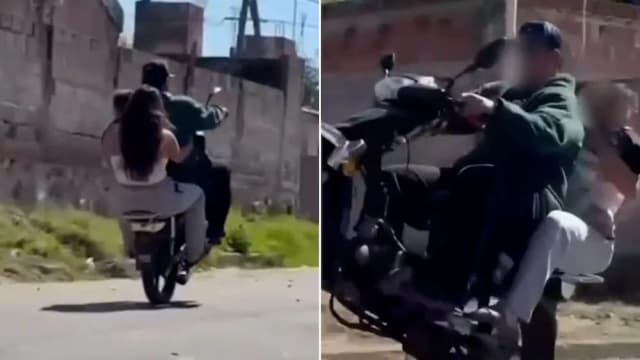 Hicieron una peligrosa maniobra en moto con un bebé en brazos