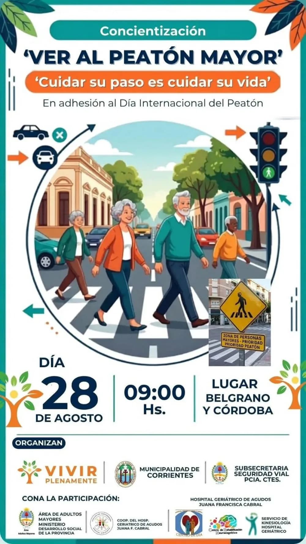 Presentan señalética adaptada para priorizar al peatón mayor en Corrientes