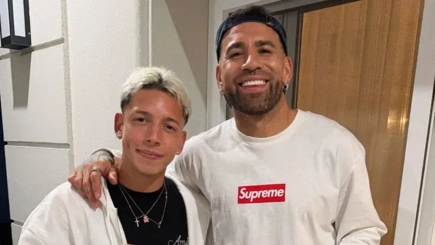 El encuentro entre Otamendi y Prestianni con un guiño a River - TyC Sports