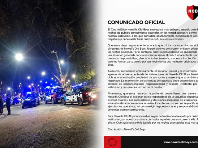 Fuerte comunicado de Newell’s tras los incidentes: repudió el accionar policial y anunció que irá a la Justicia