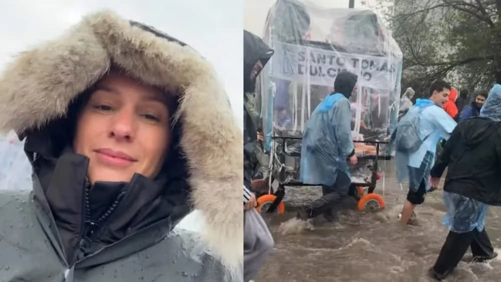 Pampita caminó por calles inundadas durante la peregrinación a Luján