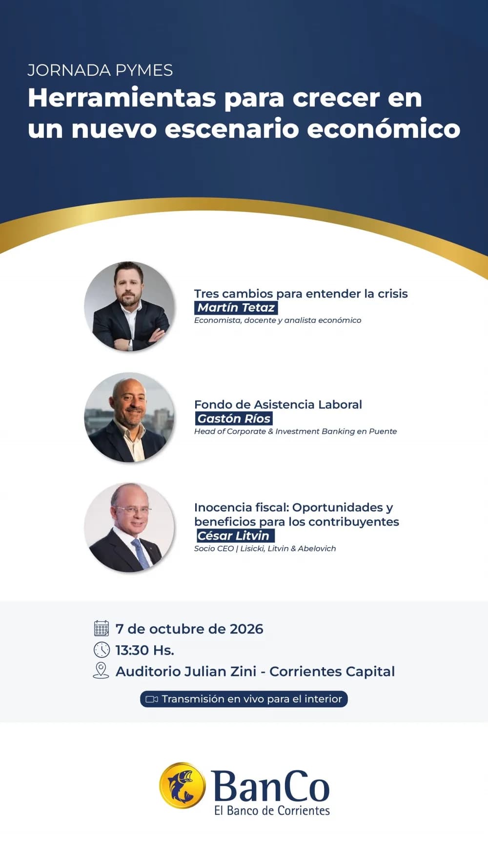 Jornada PyMES: Con disertantes de renombre, el Banco de Corrientes invita a conversar sobre el nuevo escenario económico