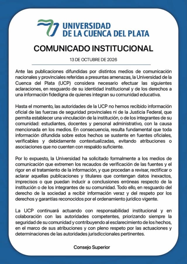 Comunicado de la Cuenca del Plata por recientes publicaciones