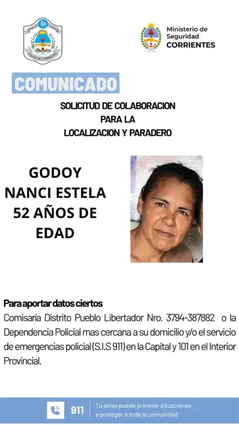 Intensa búsqueda en Corrientes para encontrar a una mujer de 52 años
