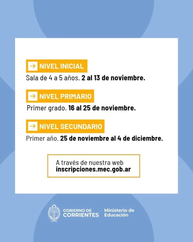 Ciclo Lectivo 2027: conocé las fechas de inscripciones para Jardín, Primaria y Secundaria