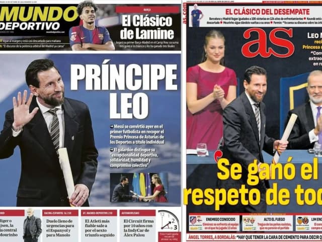 España, rendida ante Messi: fue tapa de todos los diarios deportivos tras ganar el Premio Princesa de Asturias