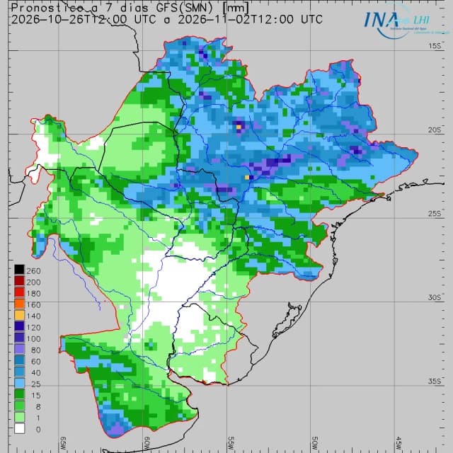 Siguen las lluvias aunque más moderadas, pero influyendo desde las altas cuencas en el Paraná y el Uruguay