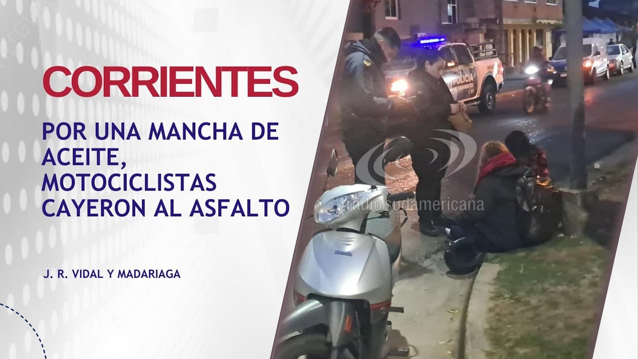 Portada de video: Por una mancha de aceite, motociclistas cayeron al asfalto