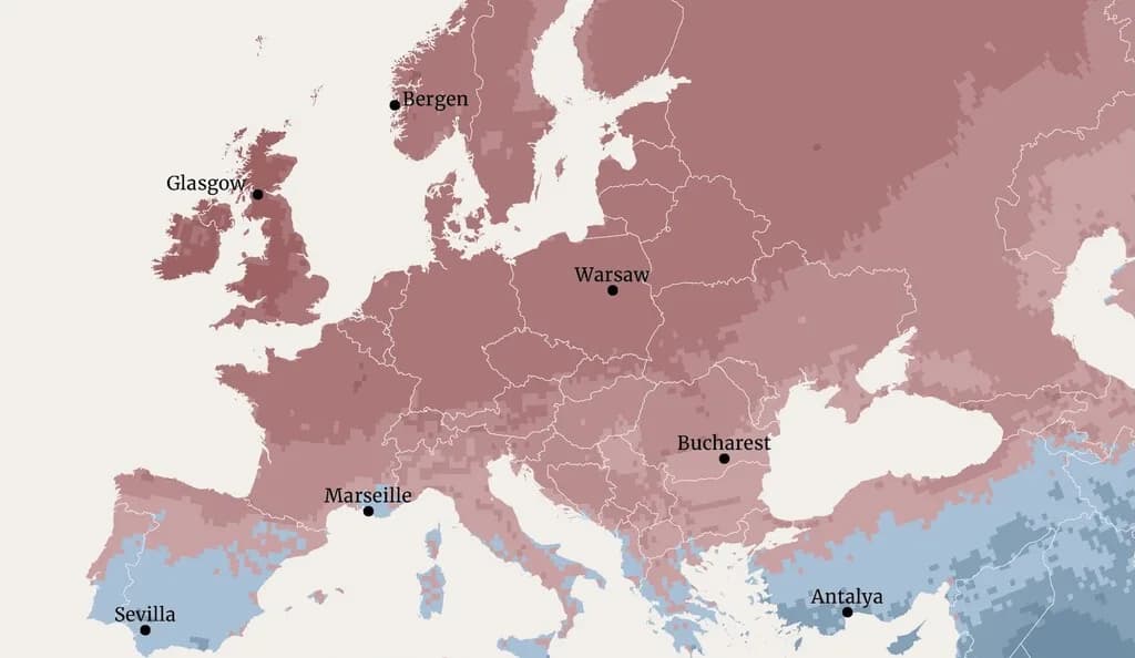 El Reino Unido tiene fama de nublado, pero no es el cielo más gris de Europa: el mapa de la NASA que reúne 25 años de nubes