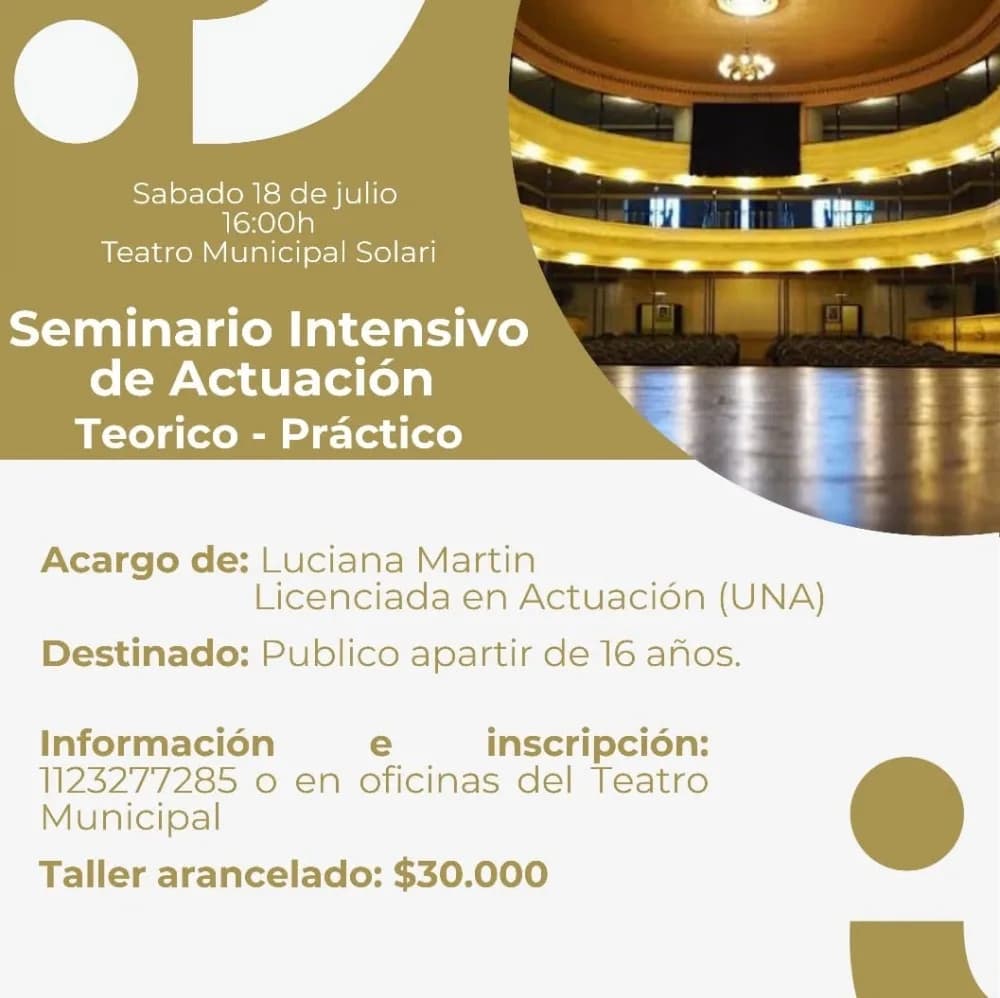 Invitan a seminario intensivo de actuación en el Teatro Municipal Solari