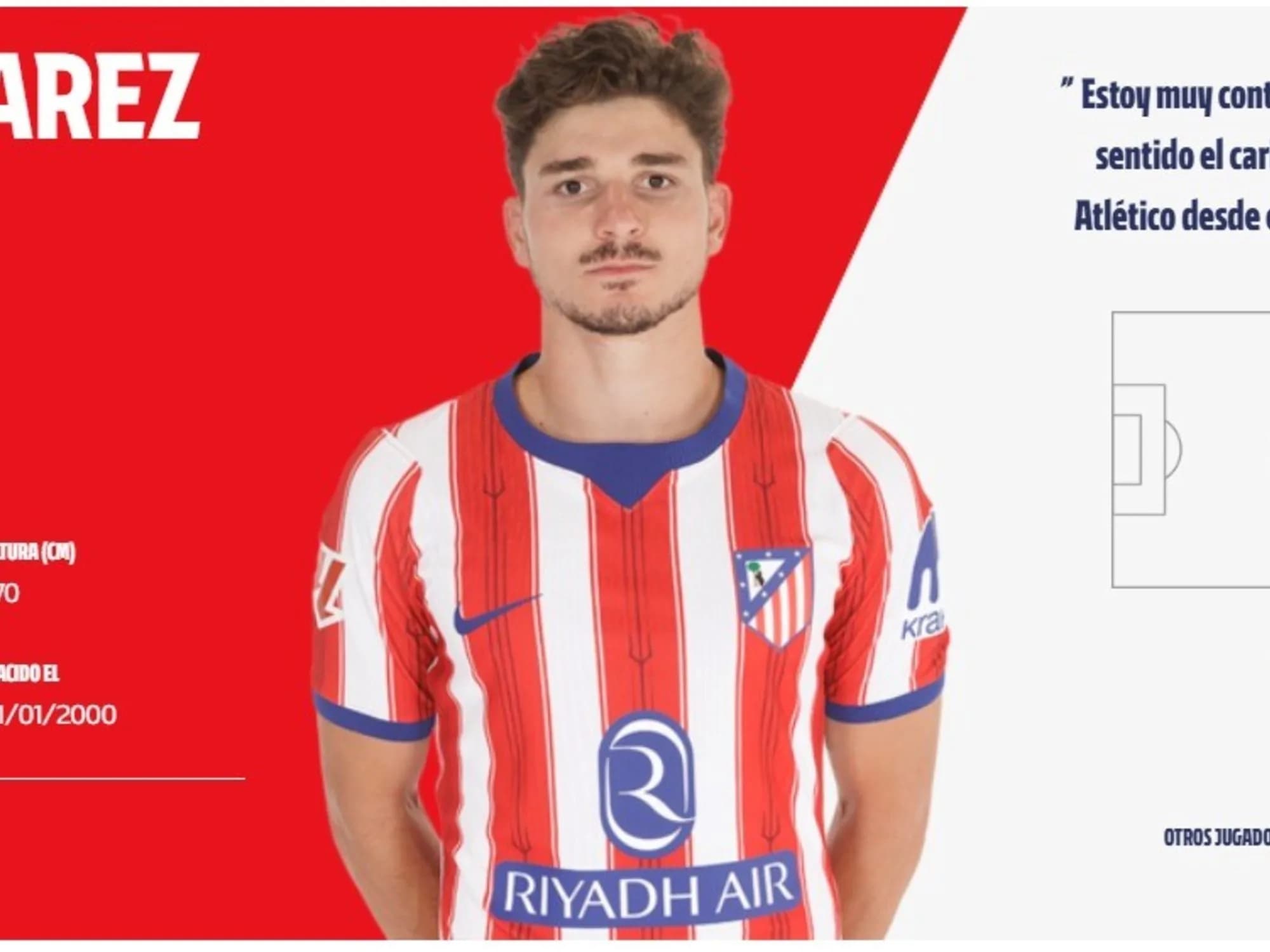 La foto oficial de Julián Álvarez para esta temporada en el Atlético que se hizo viral en las redes sociales y que fue comparada con otras