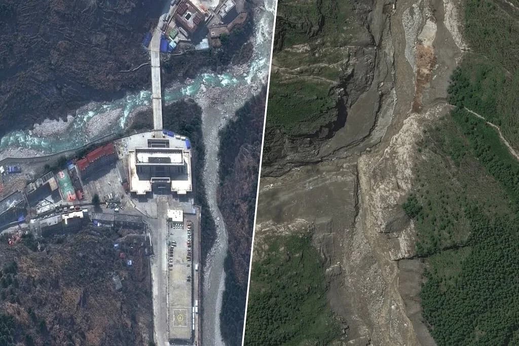 Así borró un glaciar en solo 7 minutos la frontera entre Nepal y China: el antes y el después, visto por satélite