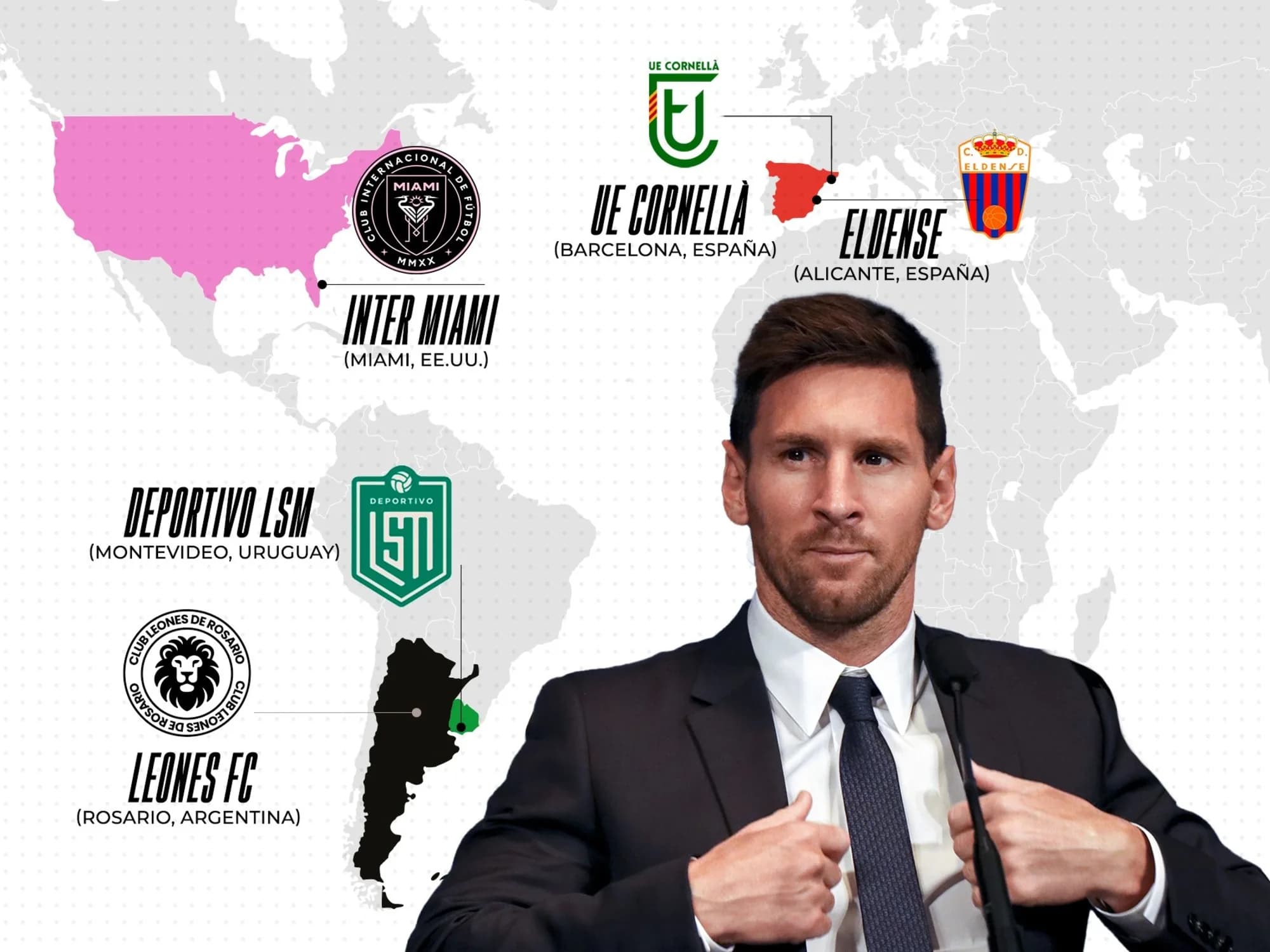 El mapa de los clubes de Lionel Messi con la compra de Eldense