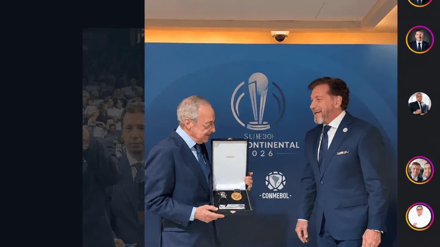 Alejandro Domínguez le regaló a Florentino Pérez la medalla que ganó River en Madrid - TyC Sports