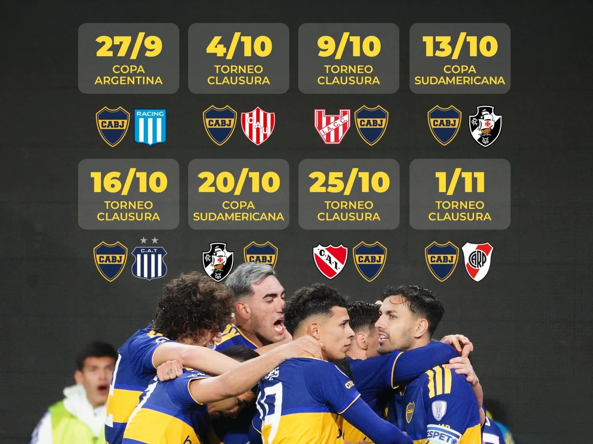 El apretado calendario de Boca con triple competencia antes del superclásico