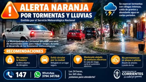Alerta naranja por tormentas y lluvias en la ciudad y aledaños
