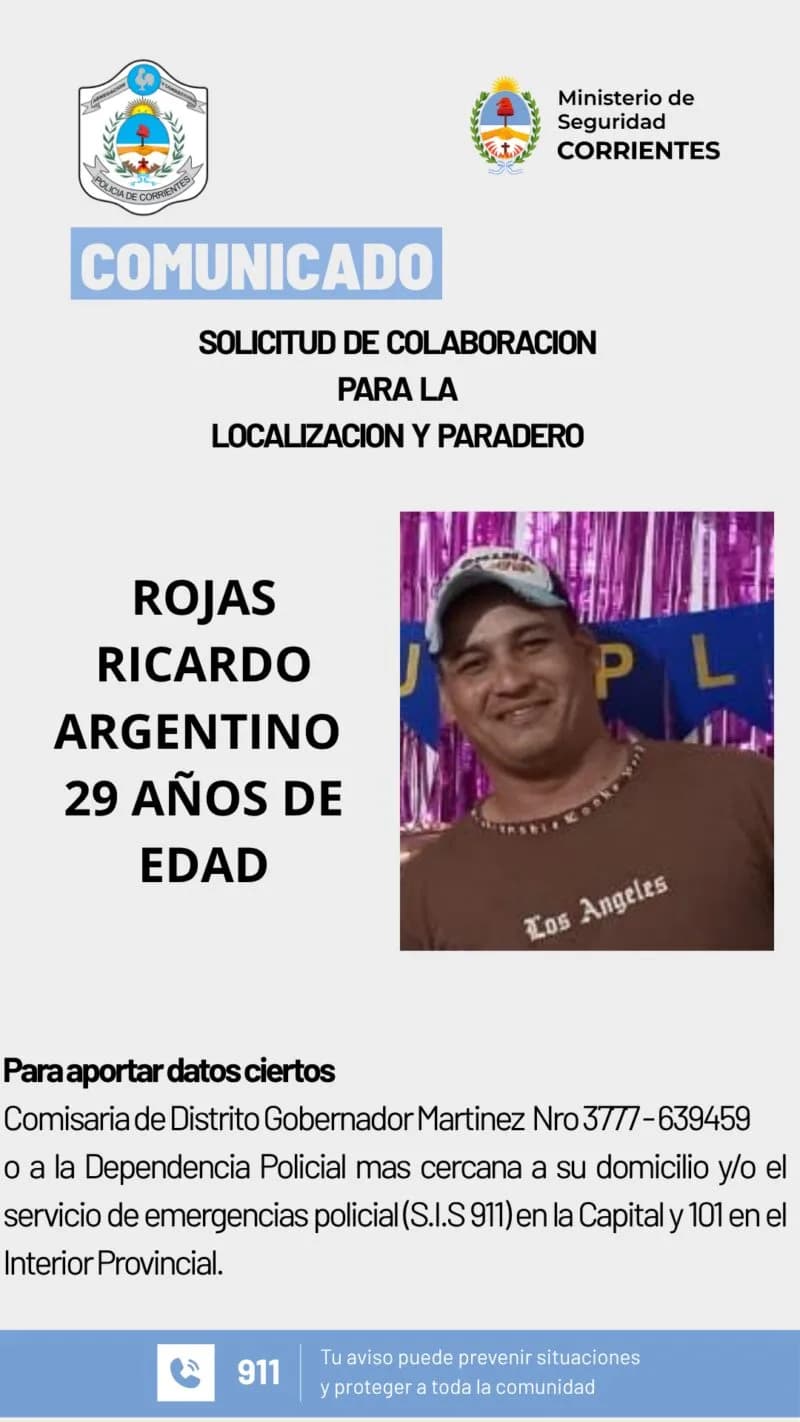 Gobernador Martínez: buscan a un joven de 29 años desaparecido desde el lunes