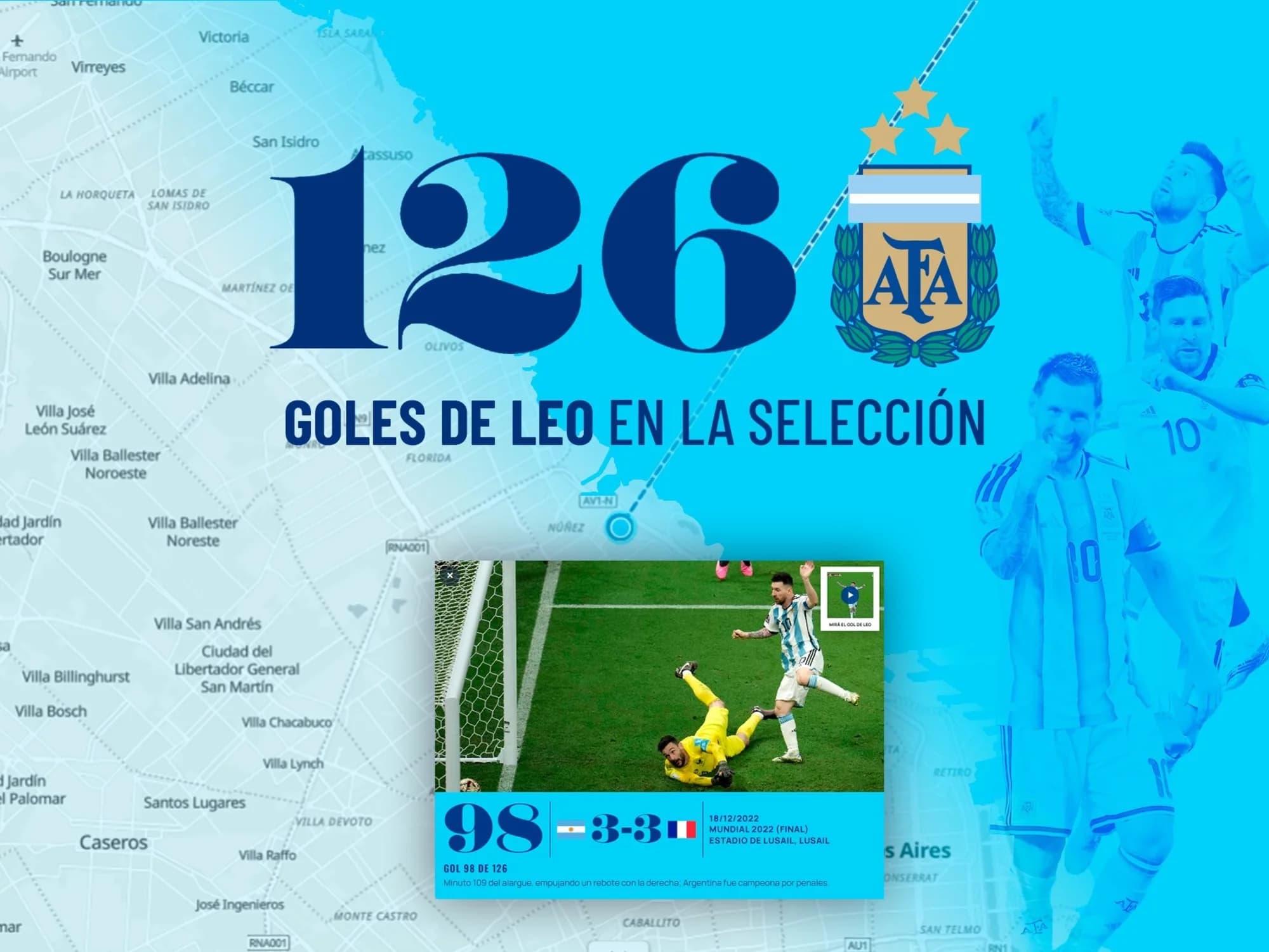 Especial multimedia Messi: el recorrido de Leo por el mundo para sus 126 goles con la Selección Argentina