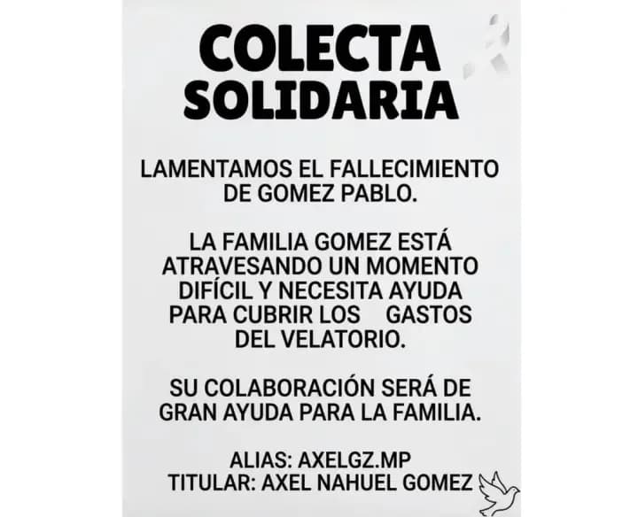 La familia Gómez pide ayuda para afrontar los gastos del velatorio de su hijo