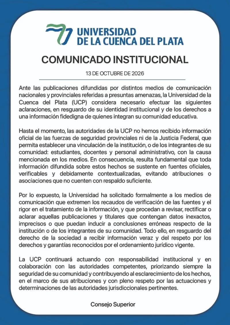 Universidad privada salió al cruce ante versiones por presuntas amenazas