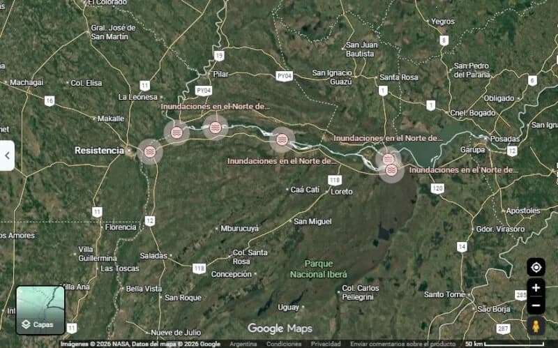 Google activó una “alerta de inundación” para el Norte de Corrientes