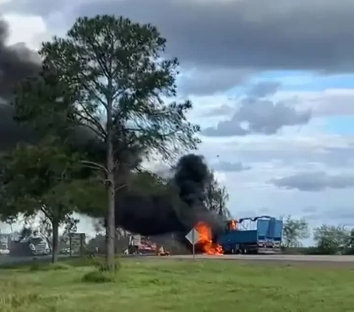 Incendio en la Ruta Nacional 12: se prendió fuego un camión de cargas