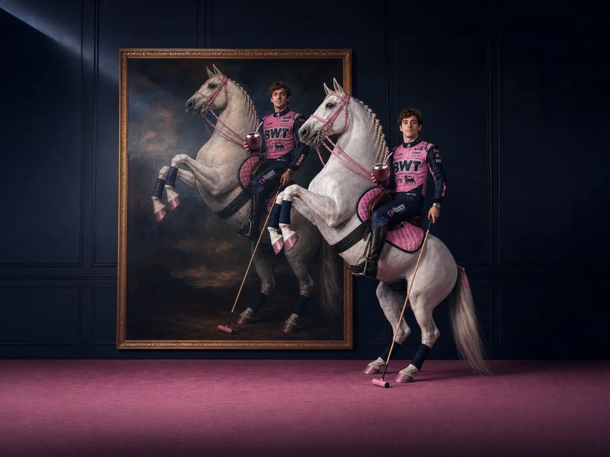 Colapinto volvió a mostrar sus dotes actorales para Alpine: competencia con Gasly, su divertida creación con IA arriba de un caballo blanco y la reacción de Nielsen