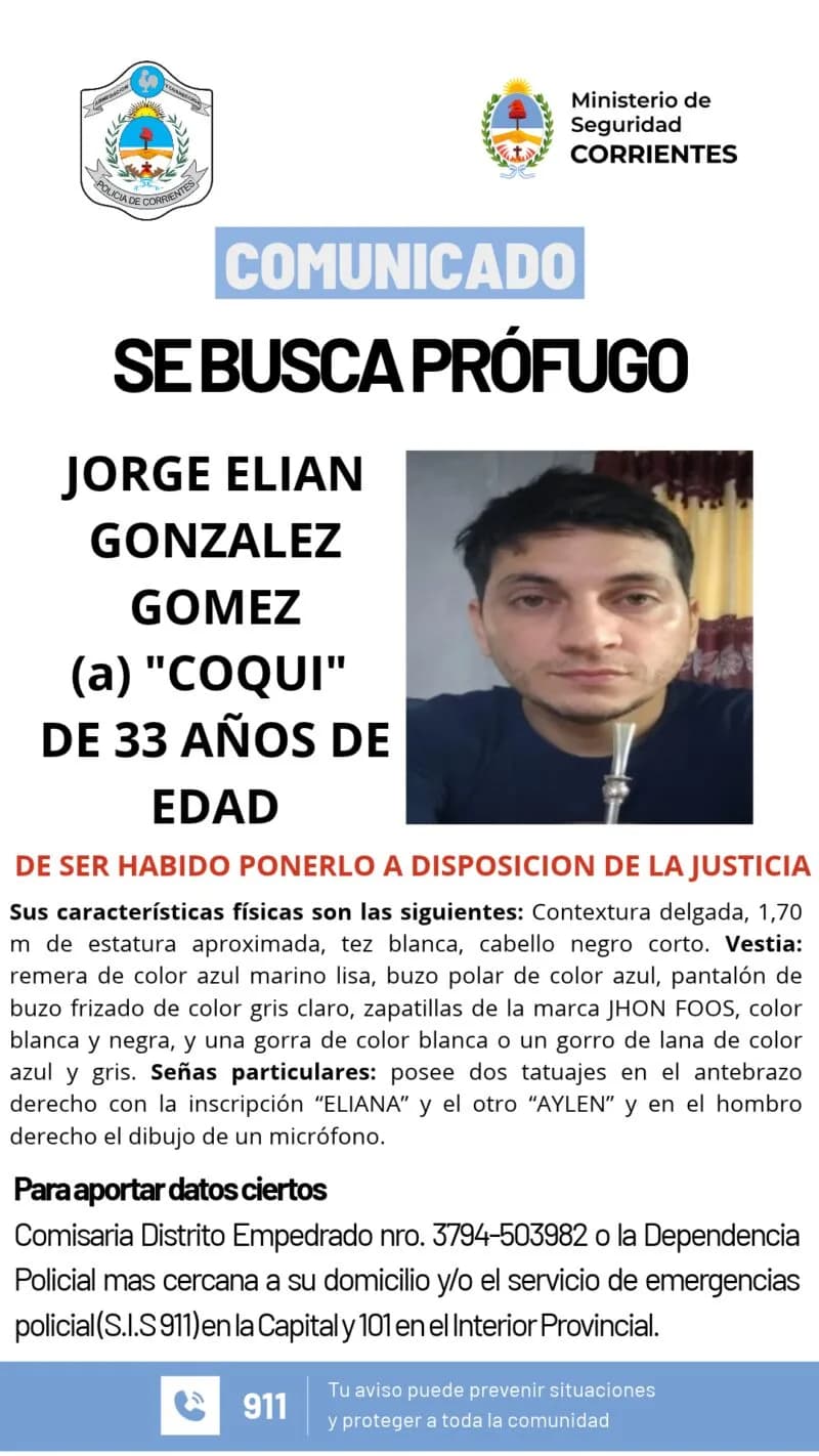 Empedrado: cumplía domiciliaria por abuso sexual, escapó y es peligroso