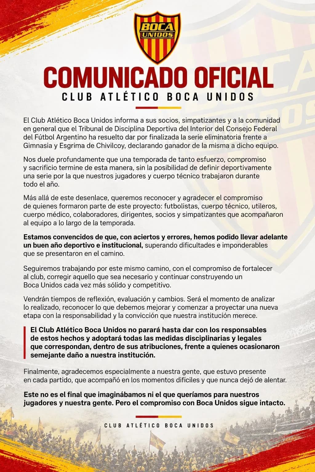 Boca Unidos sale a buscar a los responsables de las bombas de estruendo
