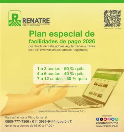El RENATRE aprobó un plan especial para regularizar deudas de la seguridad social rural