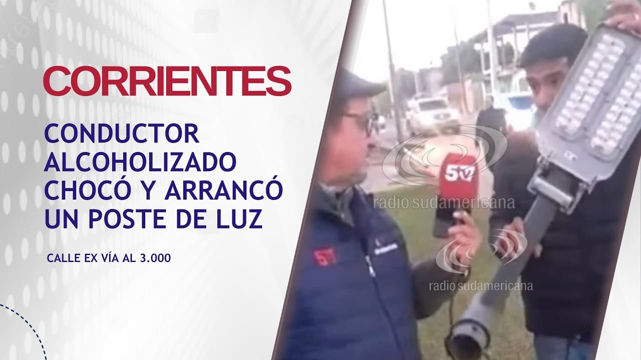 Portada de video: Chocó y arrancó un poste con el auto: Vengo con unos tragos encima