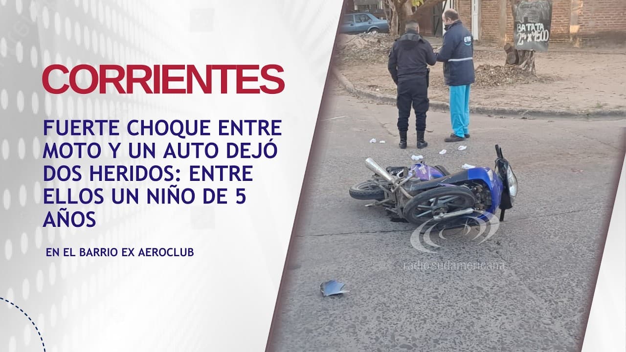 Portada de video: Fuerte choque entre moto y un auto dejó dos heridos: entre ellos un niño de 5 años